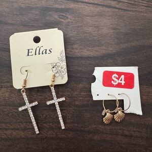 Gold and Silver Cross Earrings & Sea Shell